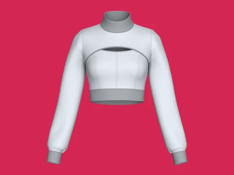 Girls Keyhole Cutout Long-Sleeve Crop Top 3D Model