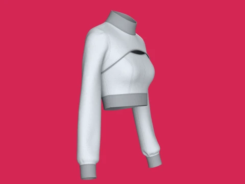 Girls Keyhole Cutout Long-Sleeve Crop Top 3D Model