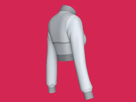 Girls Keyhole Cutout Long-Sleeve Crop Top 3D Model