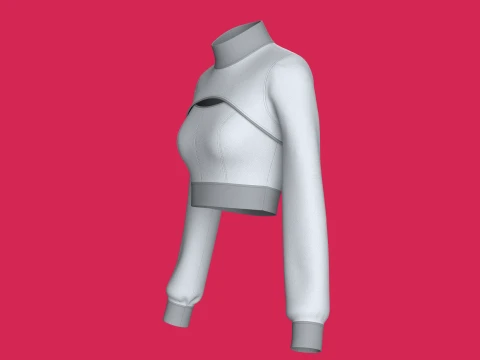 Girls Keyhole Cutout Long-Sleeve Crop Top 3D Model
