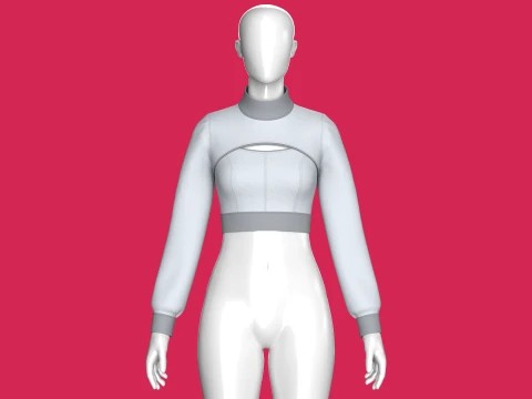 Girls Keyhole Cutout Long-Sleeve Crop Top 3D Model