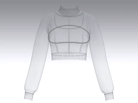 Girls Keyhole Cutout Long-Sleeve Crop Top 3D Model
