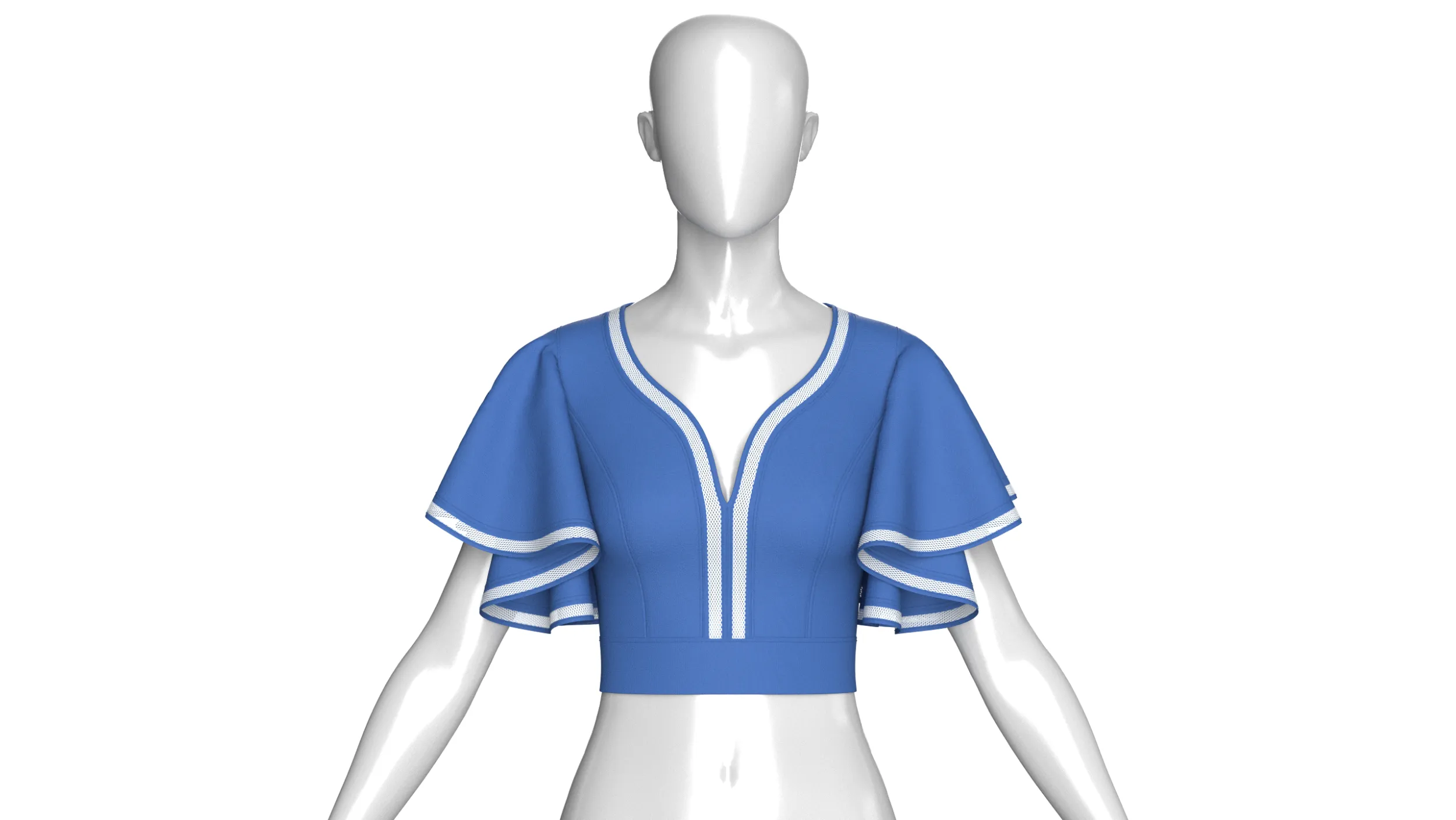 Girls Plunging V Neck Flutter Sleeve Cropped Top 3D Model .c4d .max .obj .3ds .fbx .stl .blend 