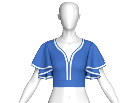 Girls Plunging V Neck Flutter Sleeve Cropped Top 3D Model