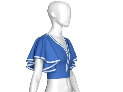 Girls Plunging V Neck Flutter Sleeve Cropped Top 3D Model