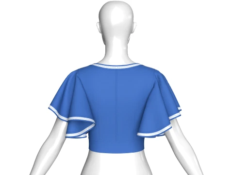 Girls Plunging V Neck Flutter Sleeve Cropped Top 3D Model