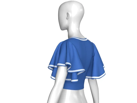 Girls Plunging V Neck Flutter Sleeve Cropped Top 3D Model