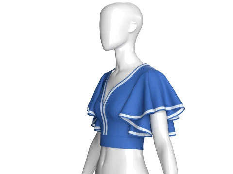 Girls Plunging V Neck Flutter Sleeve Cropped Top 3D Model