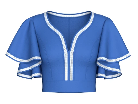 Girls Plunging V Neck Flutter Sleeve Cropped Top 3D Model