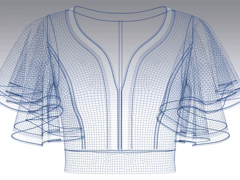 Girls Plunging V Neck Flutter Sleeve Cropped Top 3D Model