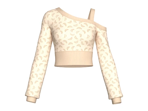 Girls Printed One-Shoulder Crop Sweater 3D Model