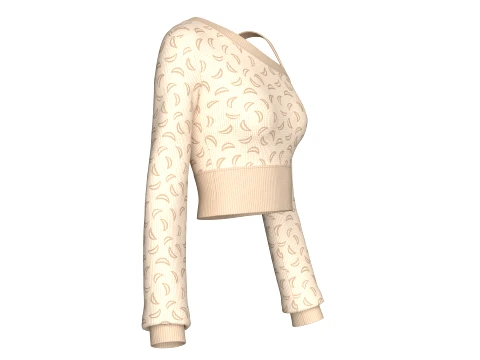 Girls Printed One-Shoulder Crop Sweater 3D Model
