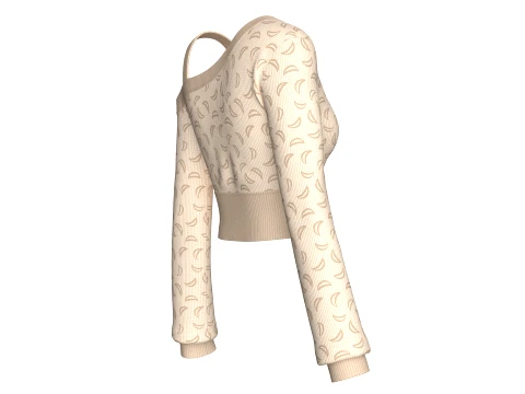 Girls Printed One-Shoulder Crop Sweater 3D Model