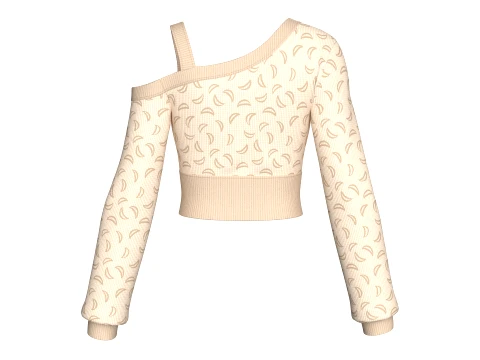 Girls Printed One-Shoulder Crop Sweater 3D Model