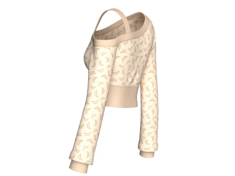 Girls Printed One-Shoulder Crop Sweater 3D Model