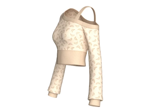 Girls Printed One-Shoulder Crop Sweater 3D Model