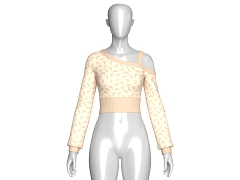 Girls Printed One-Shoulder Crop Sweater 3D Model