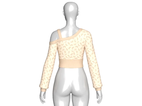 Girls Printed One-Shoulder Crop Sweater 3D Model