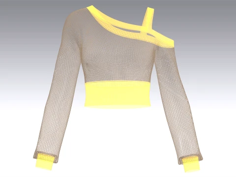 Girls Printed One-Shoulder Crop Sweater 3D Model