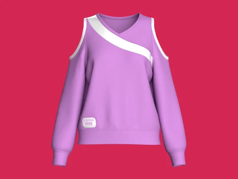 Girls Cold-Shoulder Diagonal Stripe Sweatshirt 3D Model