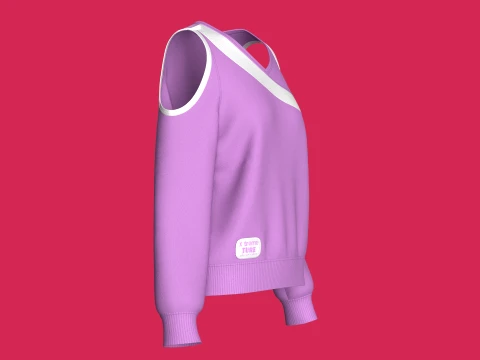 Girls Cold-Shoulder Diagonal Stripe Sweatshirt 3D Model