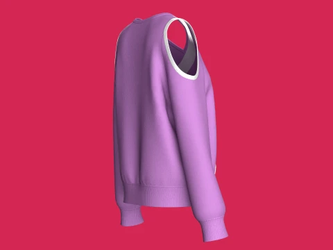 Girls Cold-Shoulder Diagonal Stripe Sweatshirt 3D Model