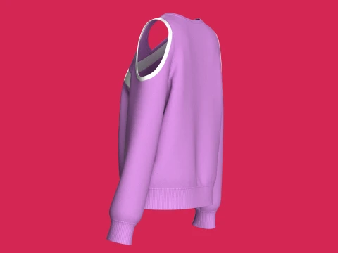 Girls Cold-Shoulder Diagonal Stripe Sweatshirt 3D Model