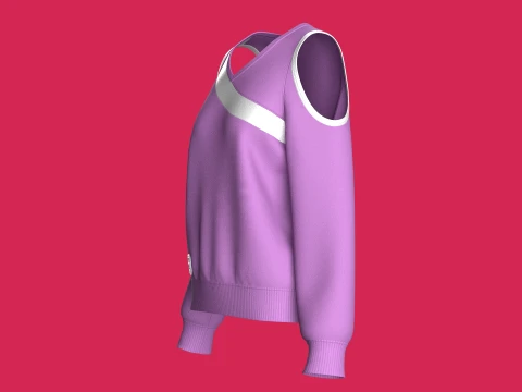 Girls Cold-Shoulder Diagonal Stripe Sweatshirt 3D Model