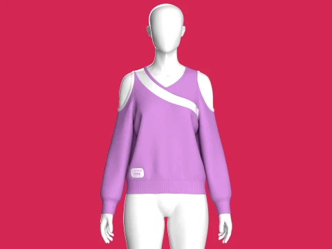 Girls Cold-Shoulder Diagonal Stripe Sweatshirt 3D Model