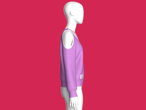 Girls Cold-Shoulder Diagonal Stripe Sweatshirt 3D Model