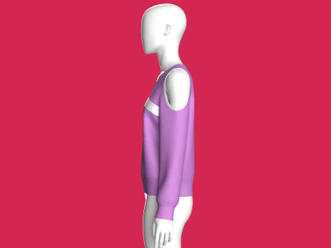 Girls Cold-Shoulder Diagonal Stripe Sweatshirt 3D Model