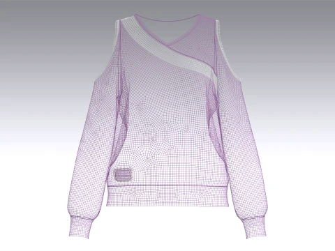 Girls Cold-Shoulder Diagonal Stripe Sweatshirt 3D Model