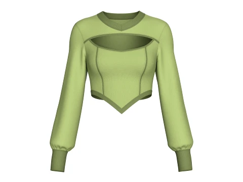 Girls Keyhole Cutout Long Sleeve Crop Top V2 3D Model