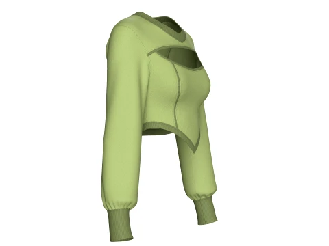 Girls Keyhole Cutout Long Sleeve Crop Top V2 3D Model