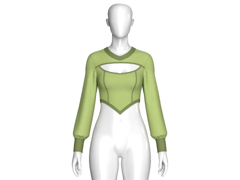 Girls Keyhole Cutout Long Sleeve Crop Top V2 3D Model