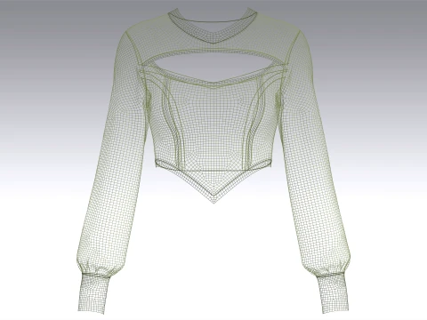 Girls Keyhole Cutout Long Sleeve Crop Top V2 3D Model