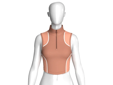 Girls Sleeveless Half-Zip Cropped Top 3D Model