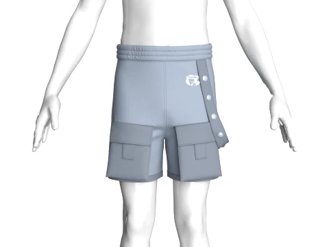 Men Front Button Strap Flap Pocket Shorts 3D Model