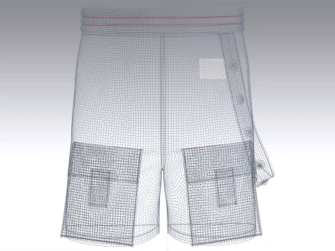 Men Front Button Strap Flap Pocket Shorts 3D Model