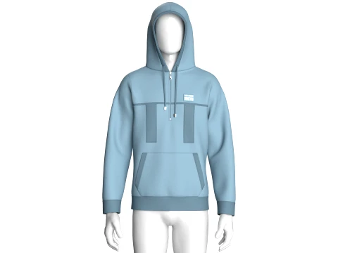 Men Half-Zip Paneled Hoodie 3D Model