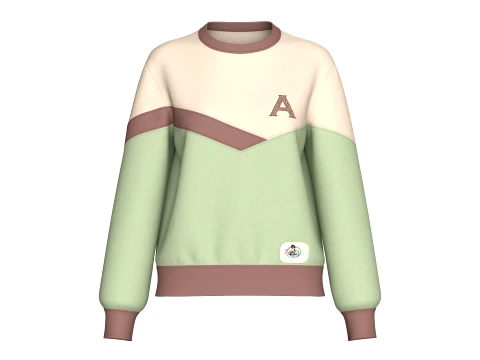 Felpa Color-Block Per Ragazze Con Patch Modello 3D