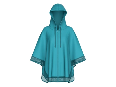 Giacca a mantella poncho con zip e cappuccio da ragazza Modello 3D