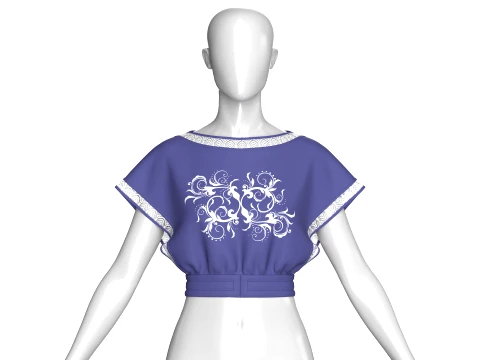 Top corto stampato con bordi in pizzo per bambina Modello 3D