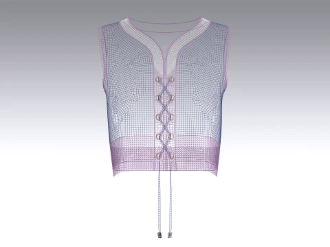 Girls Lace-Up Cropped Top With Mesh 3D Model