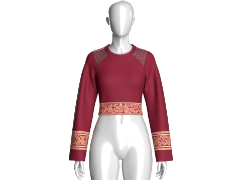 Girls Printed And Lace Cropped Top 3D Model