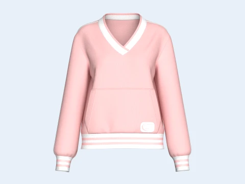 Felpa rosa a righe con scollo a V per ragazze Modello 3D
