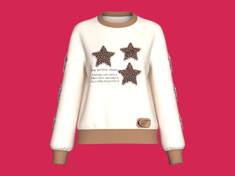 Felpa con stella con patch stampata animalier per ragazze Modello 3D