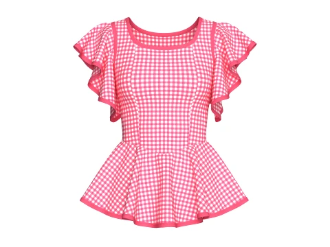 Top peplum con mangas acampanadas y cuadros vichy para niñas Modelo 3D