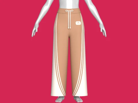 Girls Curved Side Panel Wide-Leg Track Pant 3D Model