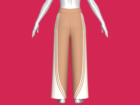Girls Curved Side Panel Wide-Leg Track Pant 3D Model